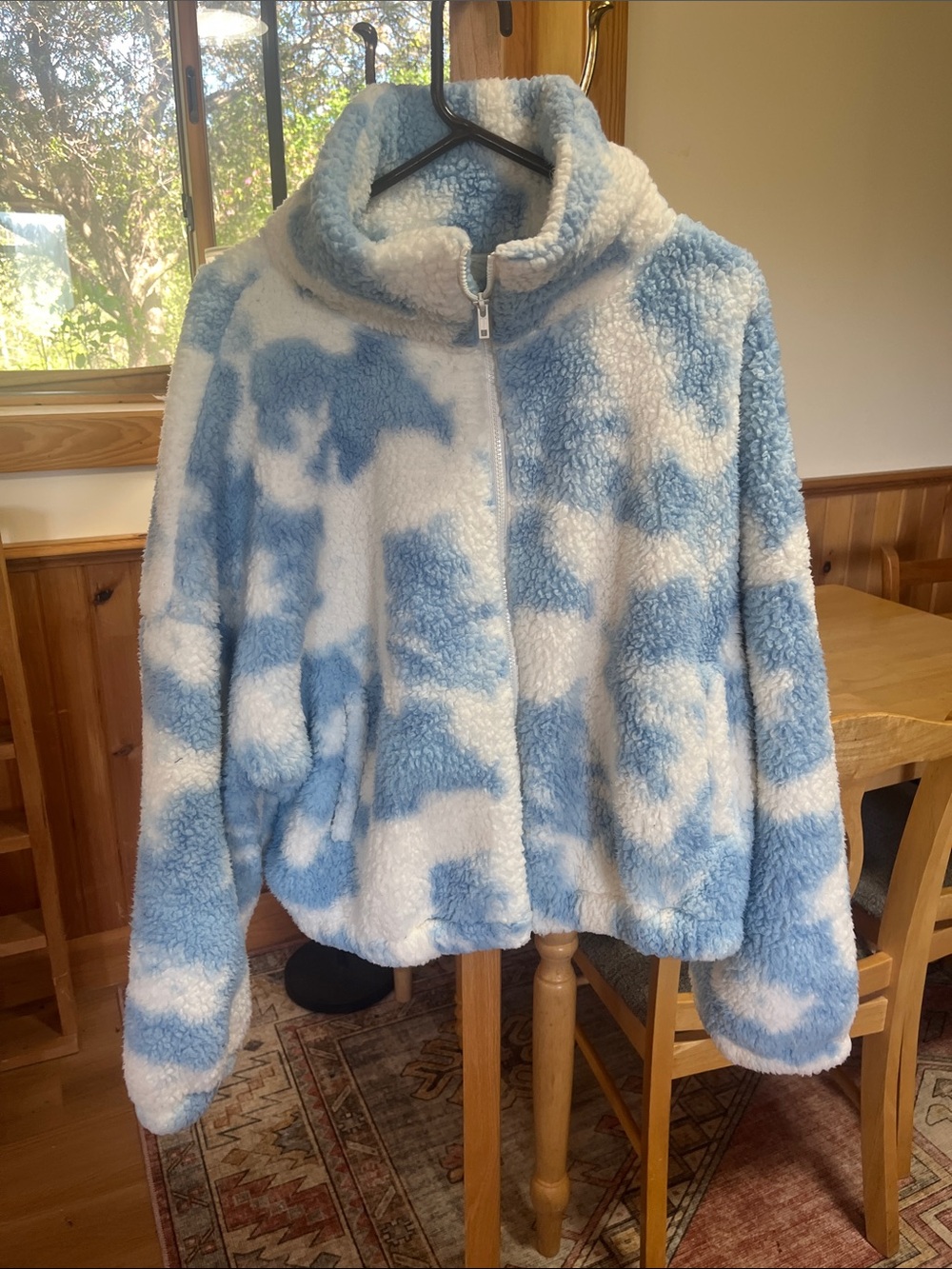 SO Blue and White Sherpa Zip-Up Jacket